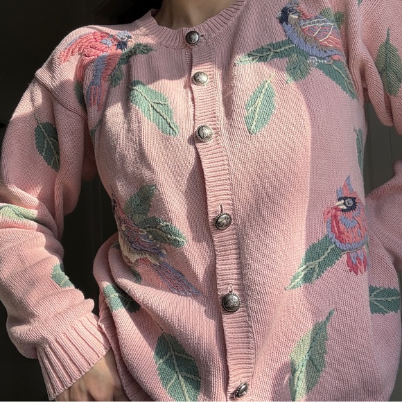 🌸 Vintage 90s Embroidered Northern Treasures Bird Cardigan 🦜🕊️ - Picture 3 of 15